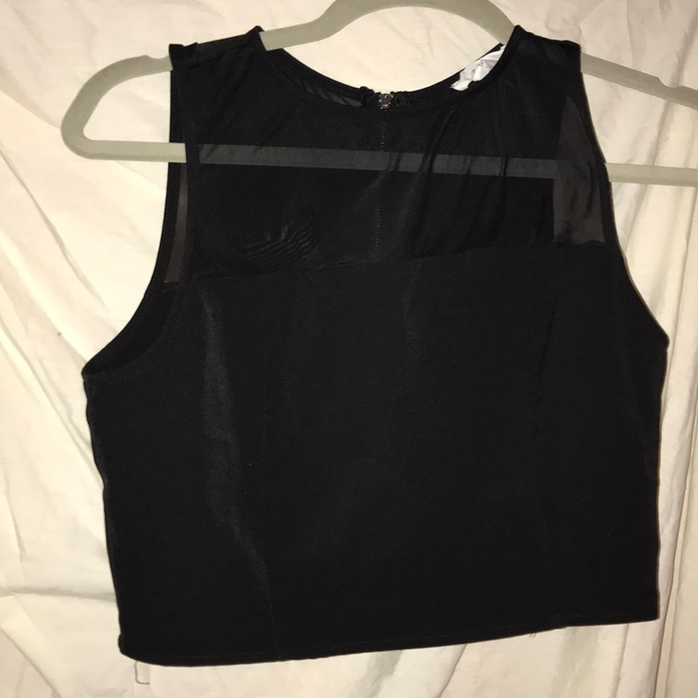 Barley worn black mesh top crop top